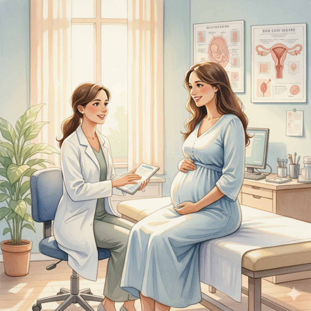 pregnant woman getting exam for maternal obesity